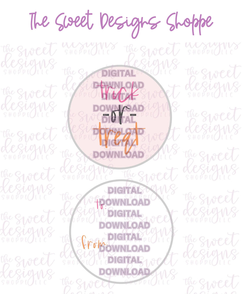 E-TAG - Trick or Treat #3 - Digital Instant Download 2" Round Tag - Sweet Designs Shoppe - - 2" Round, ALL, Circle, Download, E-Tag, Halloween, Promocode, Round Tag, TAG, Tags