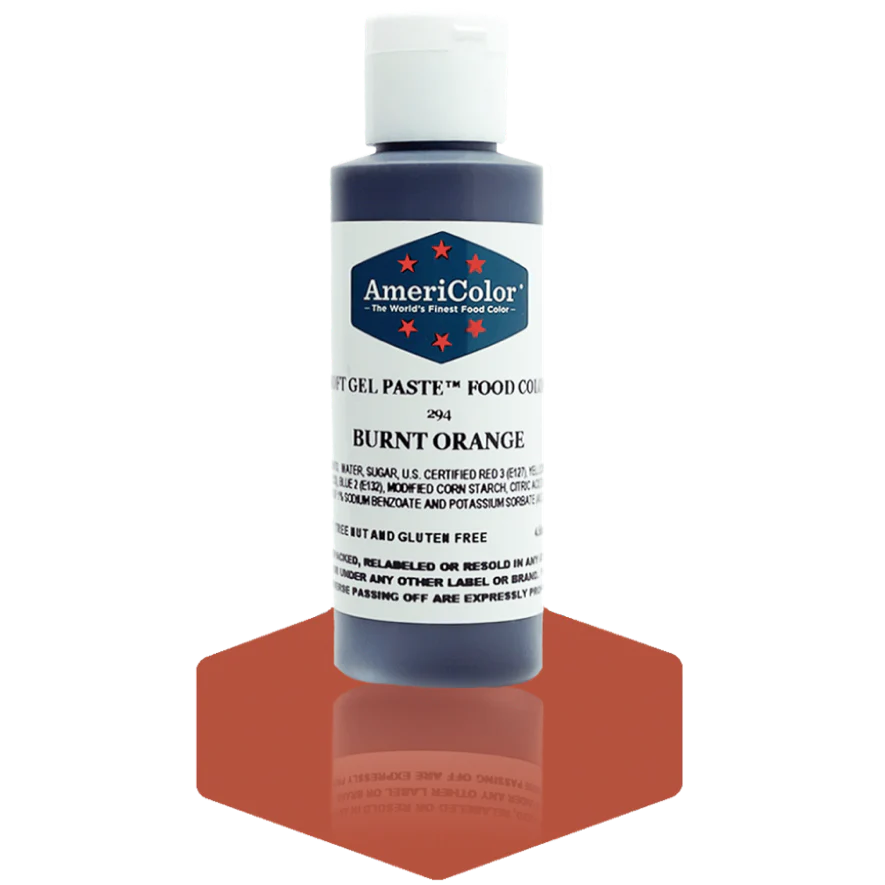 Food Colors - Americolor Soft Gel Paste - Burnt Orange - Select Size - Food Color - AmeriColor - 4.5 oz - Americolor SoftGel Paste - Burnt Orange - 294 - ALL,AmeriColor,color,edible,Food Color,Food Coloring,Food Colors,Gel,liquid food coloring,Paste,Promocode,Soft Gel Paste