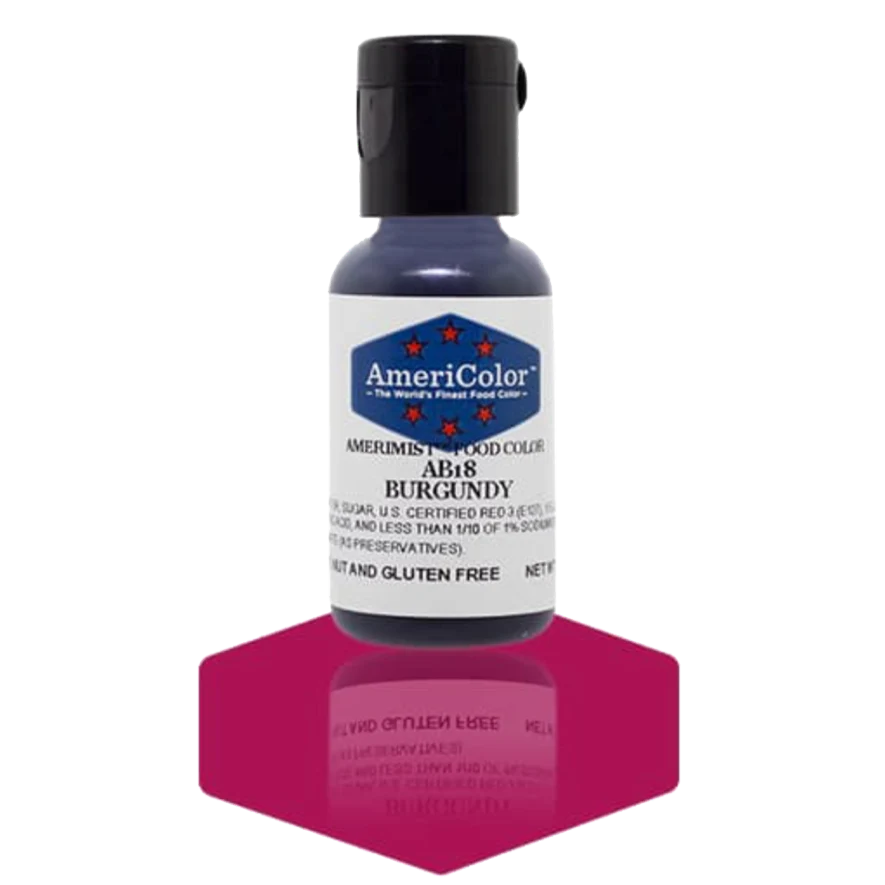Food Colors - AmeriMist - Burgundy - 0.65oz - AB18 - Airbrush Food Color by: AmeriColor - AmeriColor - - airbrush,ALL,AmeriColor,AmeriMist,color,edible,Food Color,Food Coloring,Food Colors,liquid food coloring,Promocode,spray-on