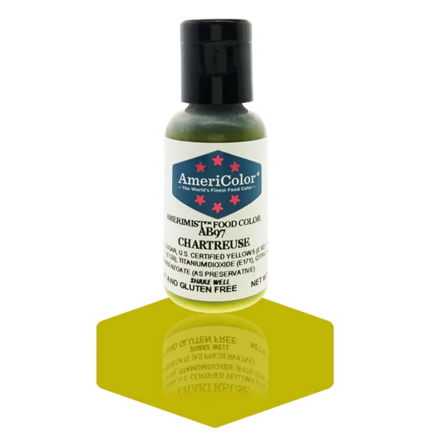 Food Colors - AmeriMist - Chartreuse - 0.65oz - AB97 - Airbrush Food Color by: AmeriColor - AmeriColor - - airbrush,ALL,AmeriColor,AmeriMist,color,edible,Food Color,Food Coloring,Food Colors,liquid food coloring,Promocode,spray-on