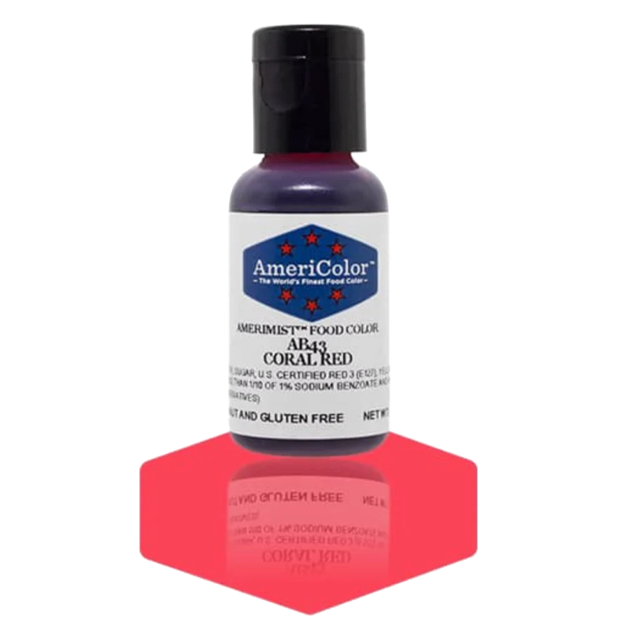 Food Colors - AmeriMist - Coral Red - 0.65oz - AB43 - Airbrush Food Color by: AmeriColor - AmeriColor - - airbrush,ALL,AmeriColor,AmeriMist,color,edible,Food Color,Food Coloring,Food Colors,liquid food coloring,Promocode,spray-on