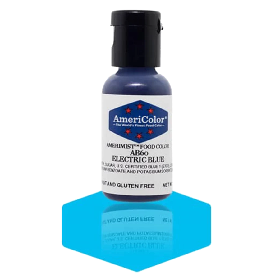 Food Colors - AmeriMist - Electric Blue - 0.65oz - AB60 - Airbrush Food Color by: AmeriColor - AmeriColor - 0.65oz - AmeriMist - Electric Blue - AB60 - airbrush, AmeriColor, AmeriMist, color, edible, Food Color, Food Coloring, Food Colors, liquid food coloring, Promocode, spray-on