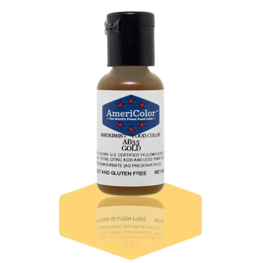 Food Colors - AmeriMist - Gold - 0.65oz - AB35 - Airbrush Food Color by: AmeriColor - AmeriColor - 0.65oz - AmeriMist - Gold - AB35 - airbrush, AmeriColor, AmeriMist, color, edible, Food Color, Food Coloring, Food Colors, liquid food coloring, Promocode, spray-on