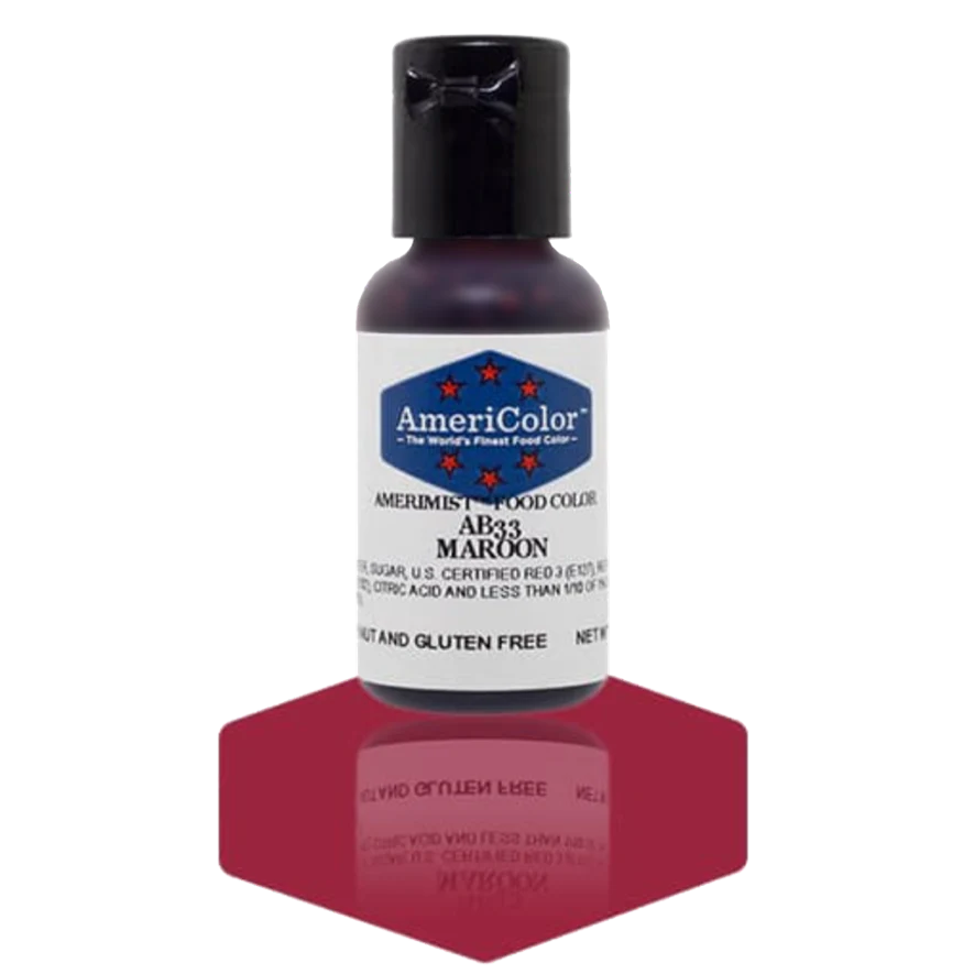 Food Colors - AmeriMist - Maroon- 0.65oz - AB33 - Airbrush Food Color by: AmeriColor - AmeriColor - - airbrush,ALL,AmeriColor,AmeriMist,color,edible,Food Color,Food Coloring,Food Colors,liquid food coloring,Promocode,spray-on