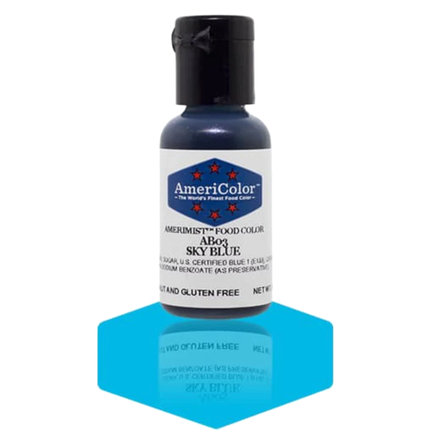 Food Colors - AmeriMist - Sky Blue - 0.65oz - AB03 - Airbrush Food Color by: AmeriColor - AmeriColor - 0.65oz - AmeriMist - Sky Blue - AB03 - airbrush, AmeriColor, AmeriMist, color, edible, Food Color, Food Coloring, Food Colors, liquid food coloring, Promocode, spray-on