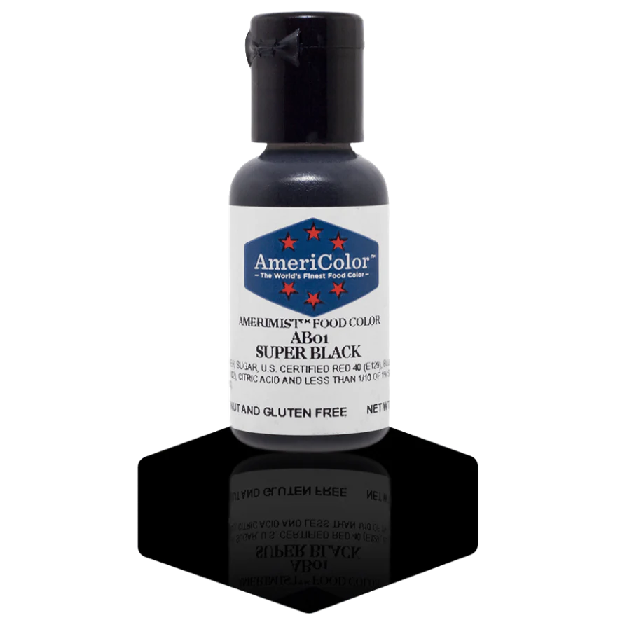 Food Colors - AmeriMist -Super Black - 0.65oz - AB01 - Airbrush Food Color by: AmeriColor - AmeriColor - - airbrush,ALL,AmeriColor,AmeriMist,color,edible,Food Color,Food Coloring,Food Colors,liquid food coloring,Promocode,spray-on