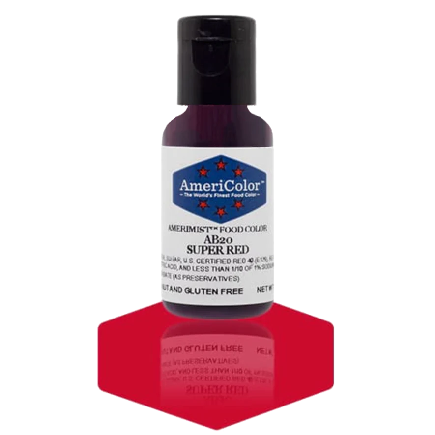 Food Colors - AmeriMist - Super Red - 0.65oz - AB20 - Airbrush Food Color by: AmeriColor - AmeriColor - - airbrush,ALL,AmeriColor,AmeriMist,color,edible,Food Color,Food Coloring,Food Colors,liquid food coloring,Promocode,spray-on