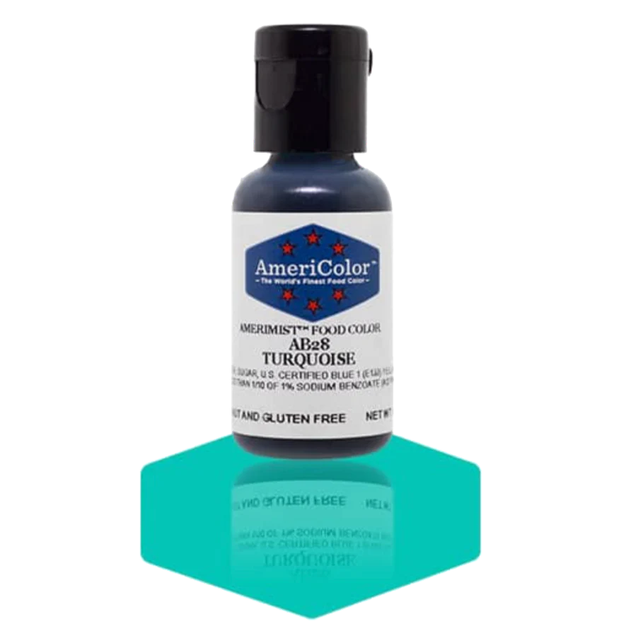 Food Colors - AmeriMist - Turquoise - 0.65oz - AB28 - Airbrush Food Color by: AmeriColor - AmeriColor - - airbrush,ALL,AmeriColor,AmeriMist,color,edible,Food Color,Food Coloring,Food Colors,liquid food coloring,Promocode,spray-on