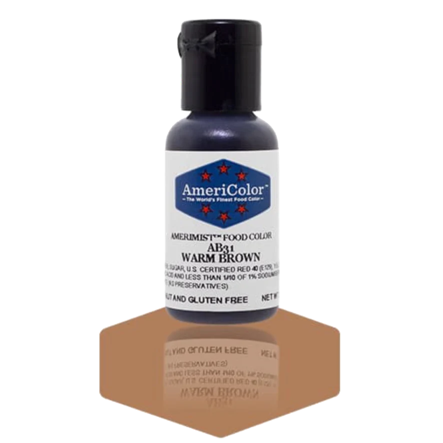 Food Colors - AmeriMist - Warm Brown - 0.65oz - AB31 - Airbrush Food Color by: AmeriColor - AmeriColor - - airbrush,ALL,AmeriColor,AmeriMist,color,edible,Food Color,Food Coloring,Food Colors,liquid food coloring,Promocode,spray-on