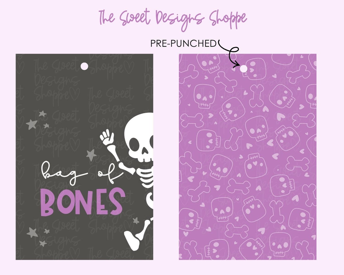 Gift Tag - Gift Tag: "bag of BONES" 2" x 3" - Set of 25 Tags , Pre-punched hole - The Sweet Designs Shoppe - TSDS - - ALL,Gift Tag,halloween,Printed tag,Promocode,TAG,Tags