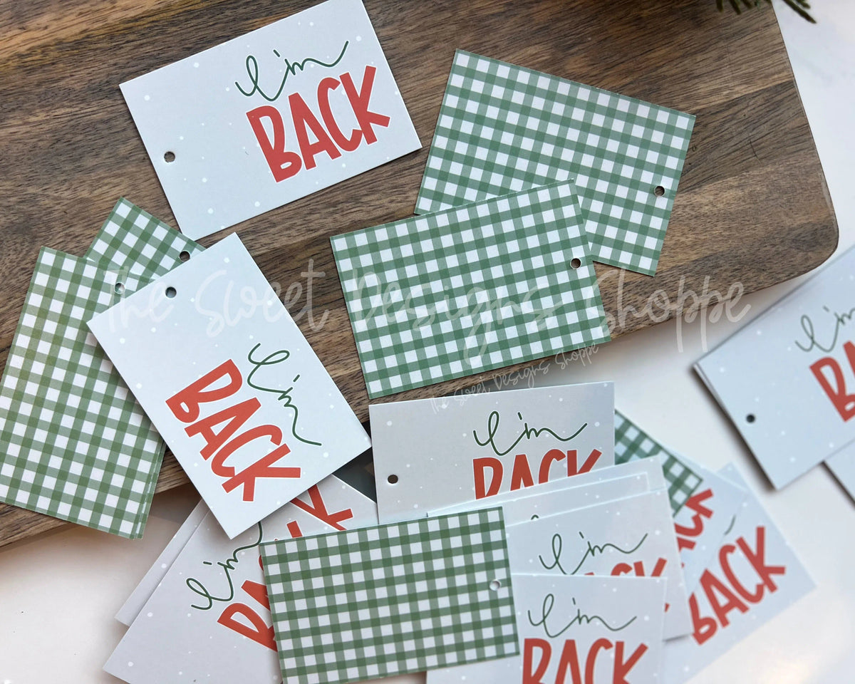 Gift Tag - Gift Tag: I'm Back 2" x 3" - Set of 25 Tags , Pre-punched hole. - The Sweet Designs Shoppe - TSDS - - ALL,Christmas,Christmas / Winter,Christmas Cookies,Elf,elf on the shelf,elf's,Gift Tag,iamback,imback,Printed tag,Promocode,TAG,Tags