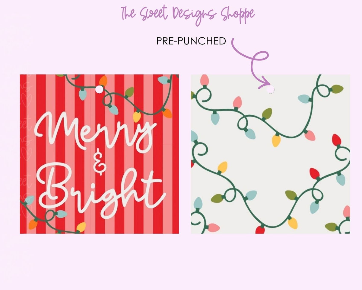 Gift Tag - Gift Tag: "Merry & Bright - Christmas Lights" Size: 2" x 2" - Set of 25 Tags , Pre-punched hole - The Sweet Designs Shoppe - TSDS - - ALL,Christmas,Christmas / Winter,Gift Tag,new,Printed tag,Promocode,TAG,Tags