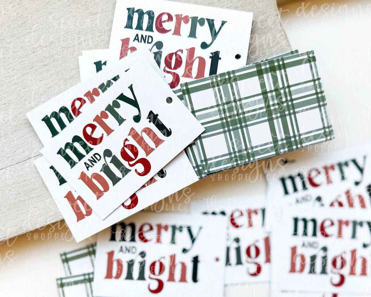 Gift Tag - Gift Tag: Modern Merry+Bright 2" x 3" - Set of 25 Tags , Pre-punched hole. - The Sweet Designs Shoppe - TSDS - - ALL,Christmas,Christmas / Winter,Christmas Cookies,Gift Tag,Printed tag,Promocode,TAG,Tags