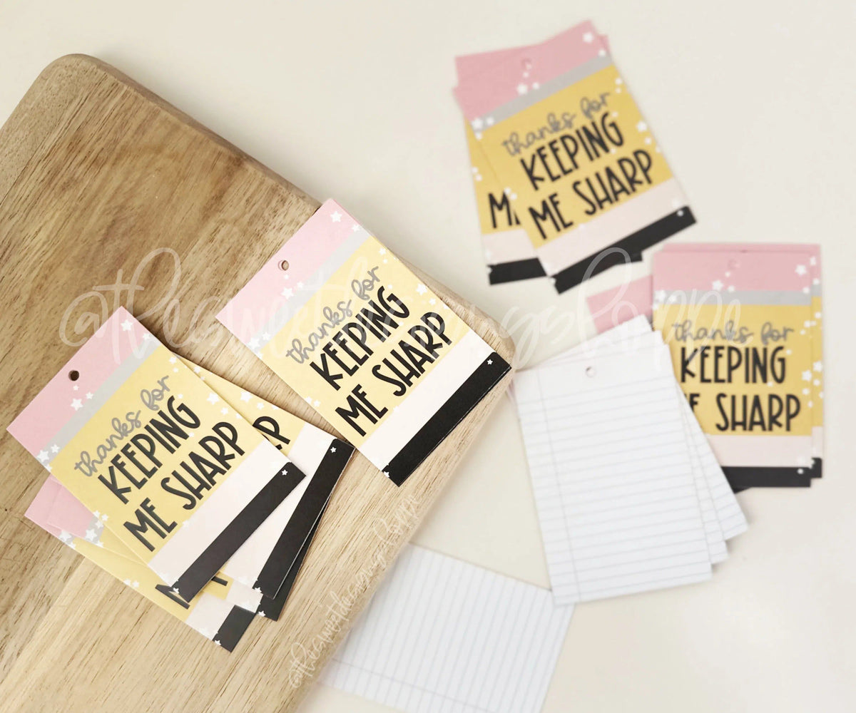 Gift Tag - Gift Tag: "Thanks for Keeping me SHARP" 2" x 3" - Set of 25 Tags , Pre-punched hole. - The Sweet Designs Shoppe - TSDS - - ALL,back to school,Gift Tag,Printed tag,Promocode,School,School / Graduation,school supplies,TAG,Tags,Teacher,Teacher Appreciation,write teacher