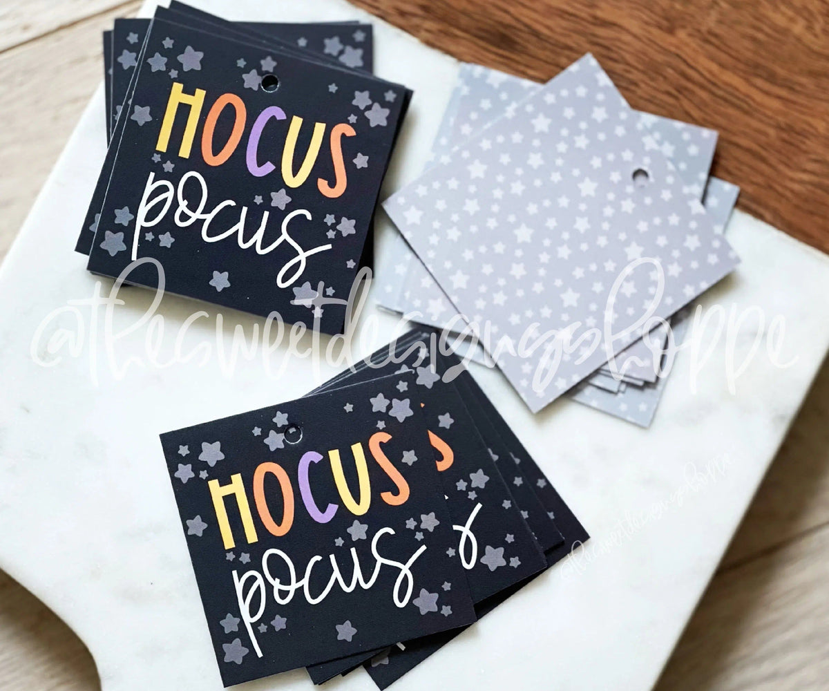 Gift Tag - Gift Tags: Hocus Pocus 2" x 2" - Set of 25 Tags , Pre-punched hole. - The Sweet Designs Shoppe - TSDS - - ALL,Gift Tag,halloween,Printed tag,Promocode,TAG,Tags