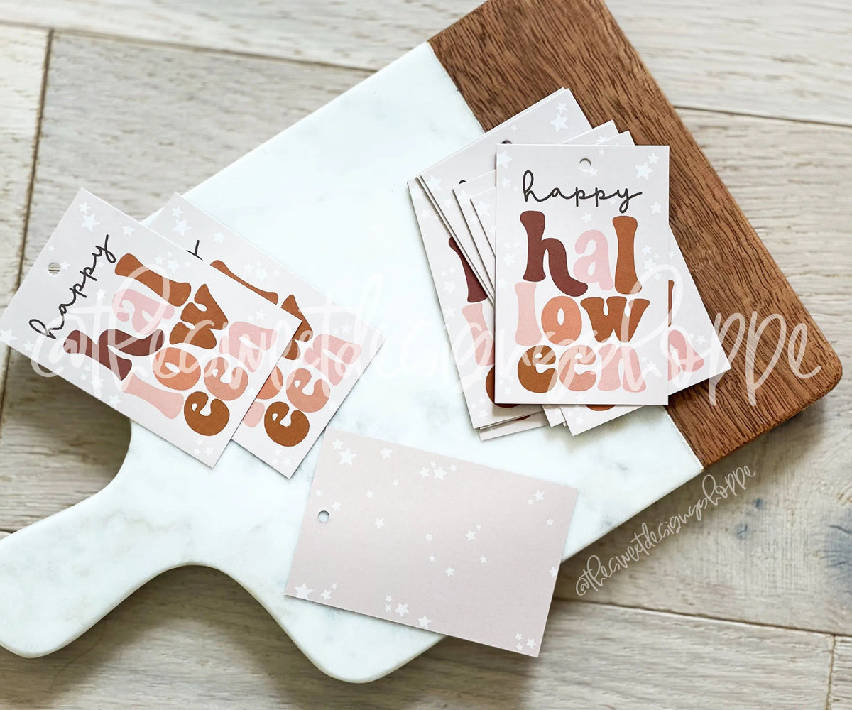Gift Tag - Gift Tags: Modern Happy Halloween 2" x 3" - Set of 25 Tags , Pre-punched hole. - The Sweet Designs Shoppe - TSDS - - ALL,Gift Tag,halloween,Printed tag,Promocode,TAG,Tags