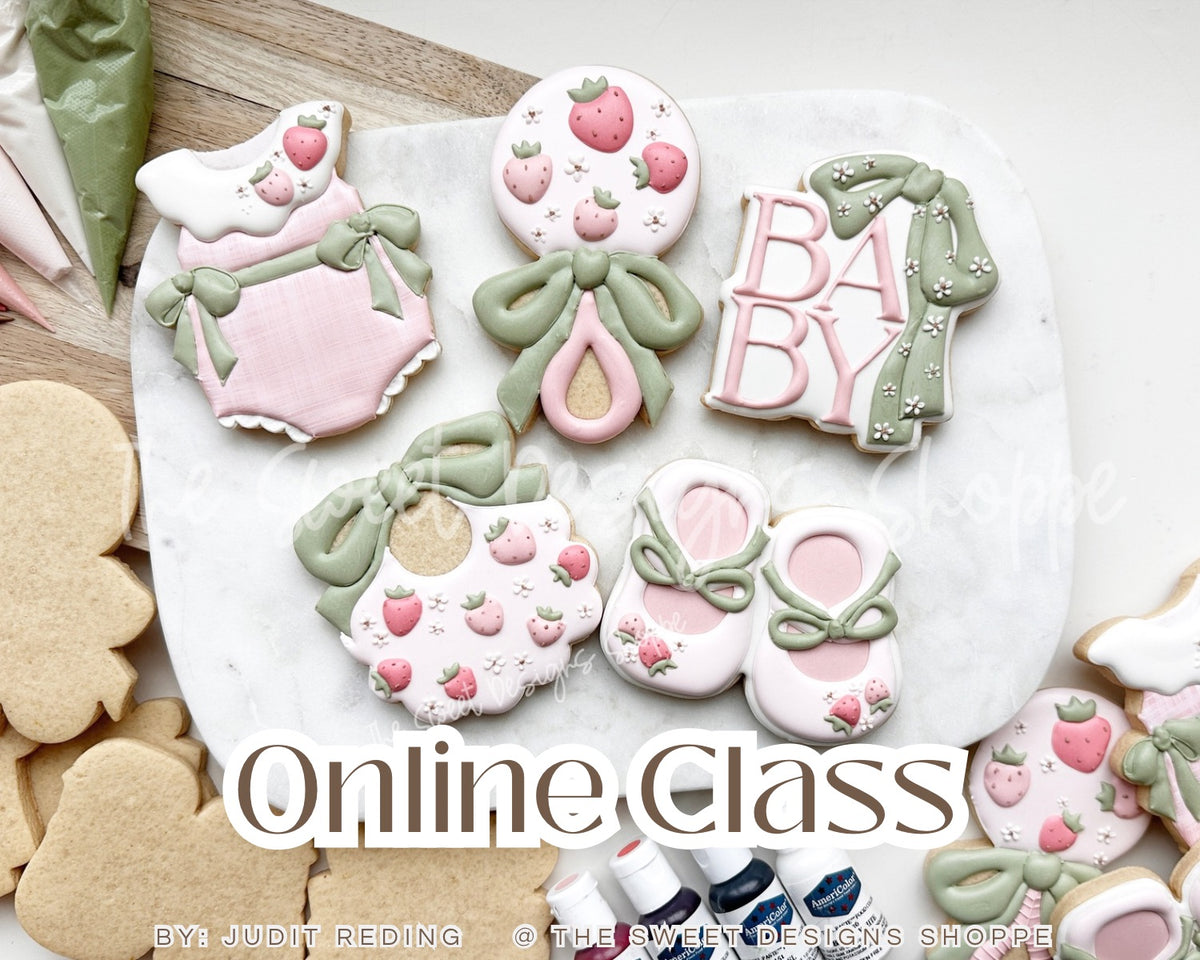 Online Class - ONLINE CLASS - Strawberries and Bows - Dimensional Baby Cookie Decorating Class - The Sweet Designs Shoppe - TSDS - - ALL,Baby,Baby / Kids,Baby Bib,online class,Promocode