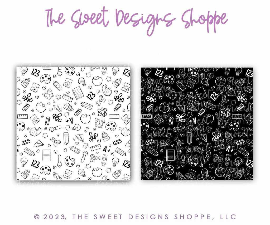 Printed Box Backer - Printed Box Backer : School Black&White Pattern - Set of 25 Backers ( Select Size) - The Sweet Designs Shoppe - - ALL, back, back to school, backers, box backers, boxbacker, graduations, PrintedBoxBacker, Promocode, School, School / Graduation, school supplies, Teacher, Teacher Appreciation