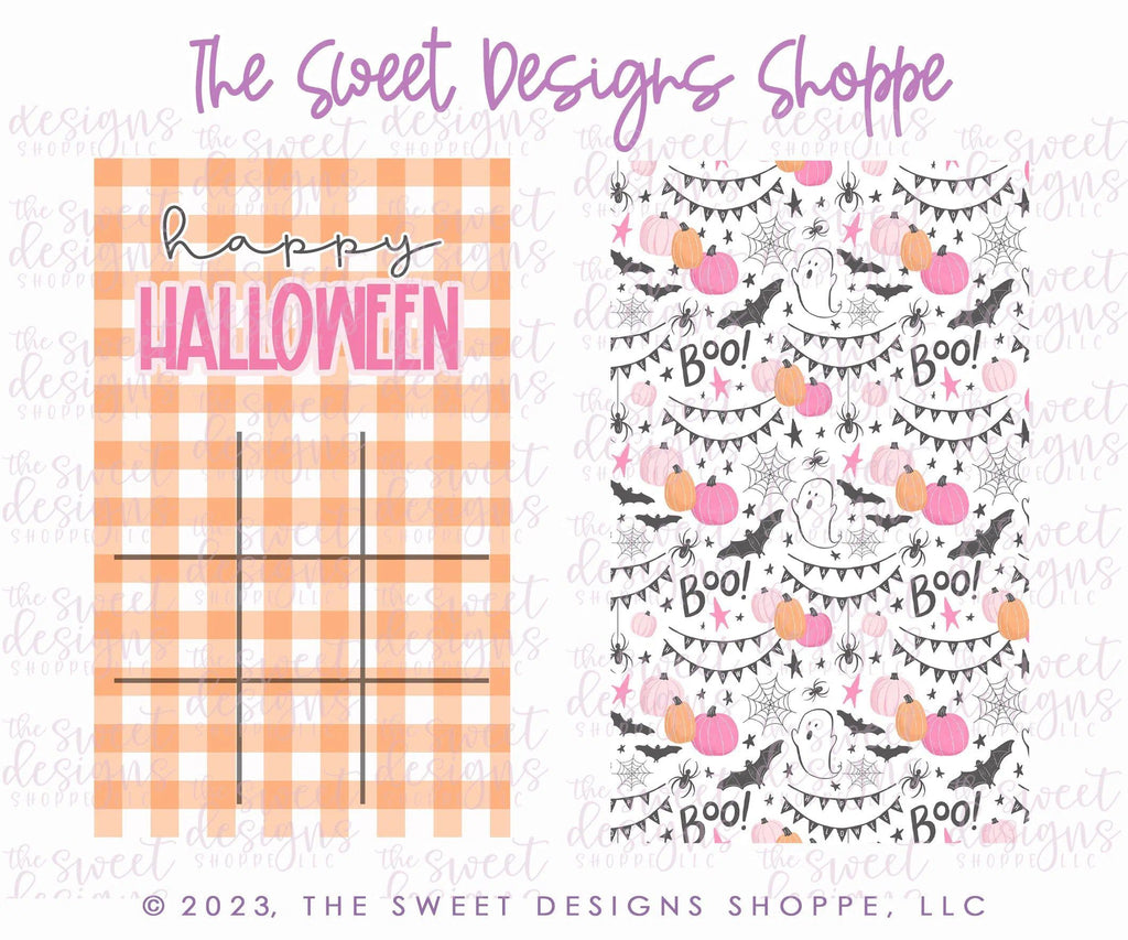 Printed Box Backer - Printed Box Backer : TicTacToe "Boo! happy HALLOWEEN" - Set of 25 Backers - The Sweet Designs Shoppe - 4-1/2" x 7-1/2" (Set of 25 Printed Backers) - ALL, back, backers, box backers, boxbacker, halloween, PrintedBoxBacker, Promocode, Tic tac Toe