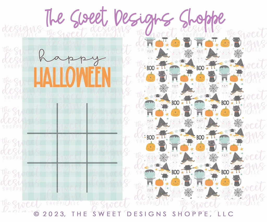 Printed Box Backer - Printed Box Backer : TicTacToe "happy HALLOWEEN" - Set of 25 Backers - The Sweet Designs Shoppe - 4-1/2" x 7-1/2" (Set of 25 Printed Backers) - ALL, back, backers, box backers, boxbacker, halloween, PrintedBoxBacker, Promocode, Tic tac Toe