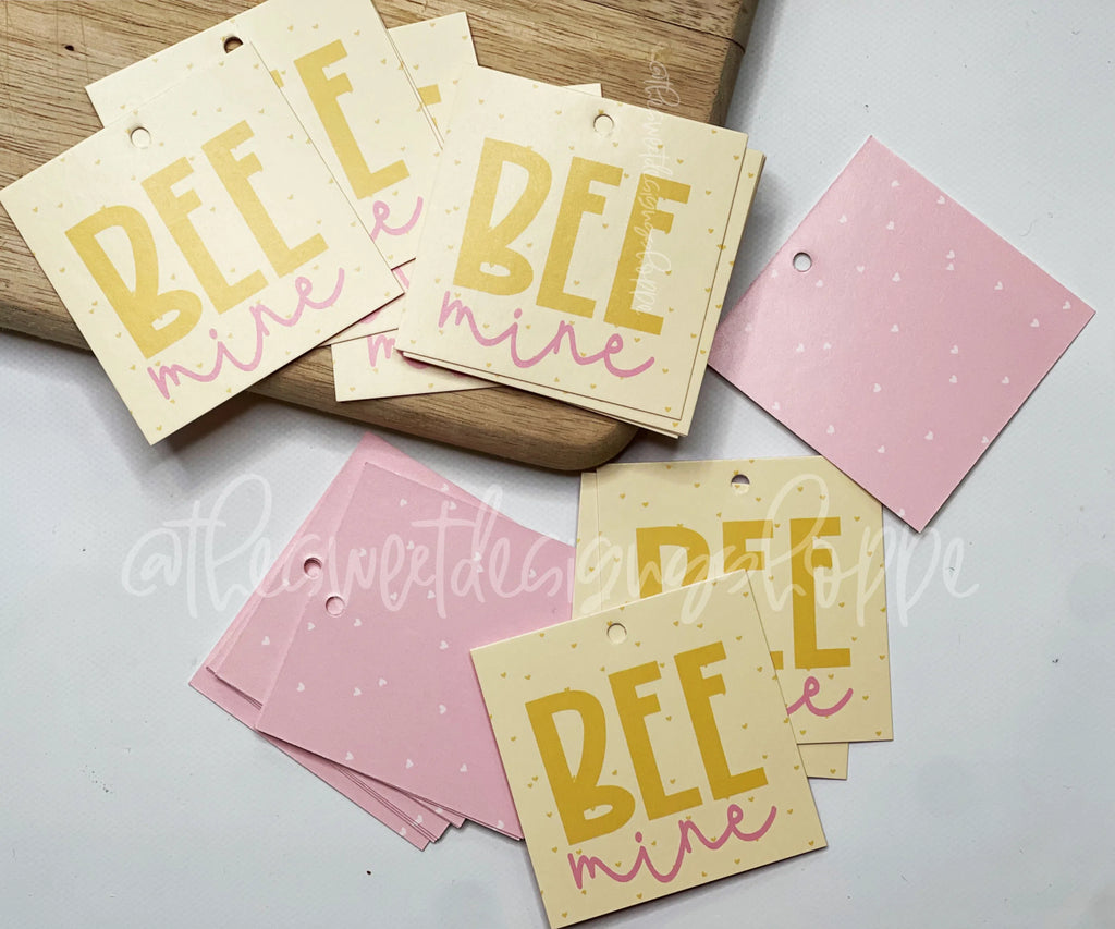 Printed TAG - Printed Tags: BEE mine 2" x 2" - Set of 25 Tags , Pre-punched hole. - Sweet Designs Shoppe - - ALL, Printed tag, Promocode, TAG, Tags, valentine, Valentine's