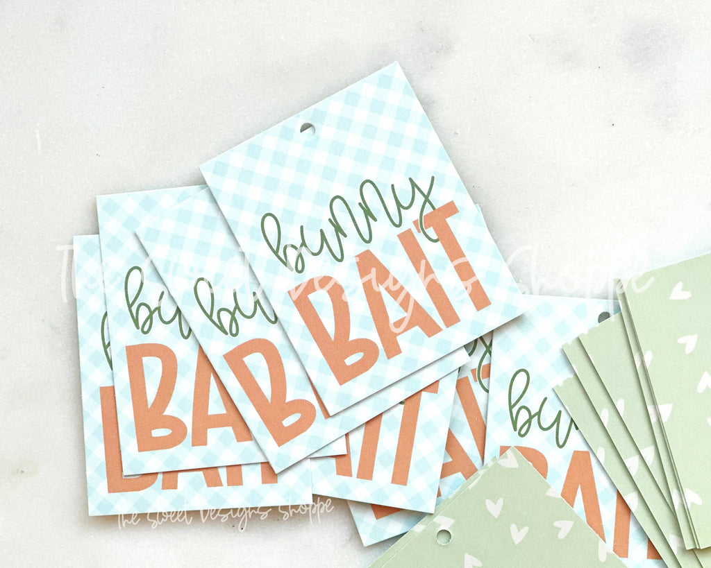 Printed TAG - Printed Tags: bunny BAIT 2" x 2.5" - Set of 25 Tags , Pre-punched hole. - Sweet Designs Shoppe - - ALL, Animal, Animals, Animals and Insects, Easter, Easter / Spring, Printed tag, Promocode, TAG, Tags