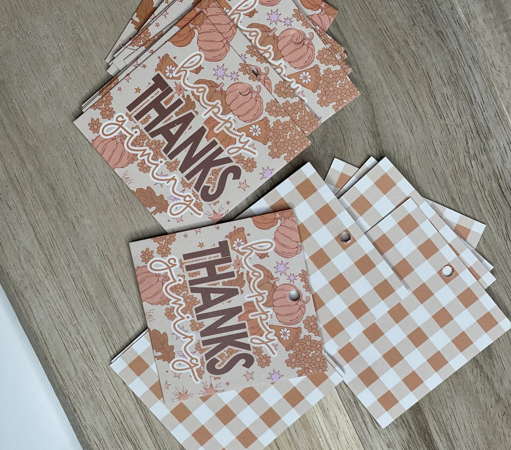 Printed TAG - Printed Tags: Happy Thanksgiving Pumpkin 2" x 2" - Set of 25 Tags , Pre-punched hole. - Sweet Designs Shoppe - - ALL, Fall, Fall / Thanksgiving, Halloween / Fall / Thanksgiving, Printed tag, Promocode, TAG, Tags, thanksgiving, Thanksgiving Tag, Thanksgiving Tags