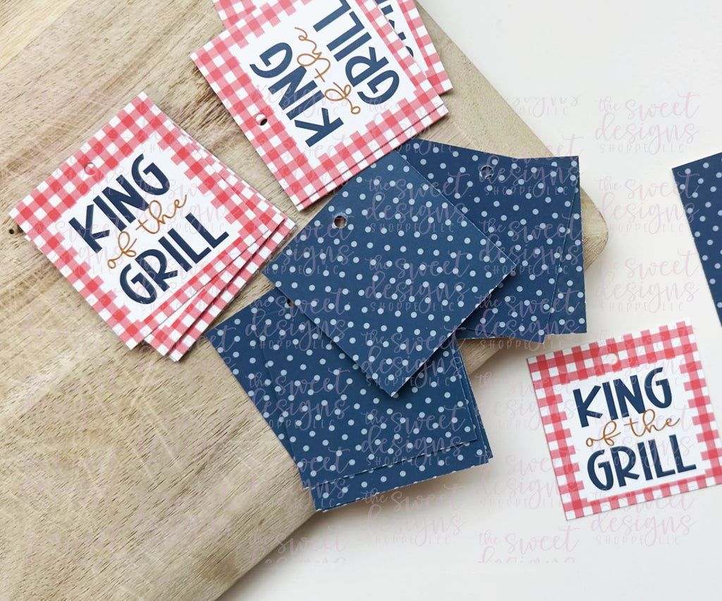 Printed TAG - Printed Tags: "KING of the GRILL" 2" x 2" - Set of 25 Tags , Pre-punched hole. - Sweet Designs Shoppe - - ALL, Father, father's day, grandfather, mother, Printed tag, Promocode, TAG, Tags