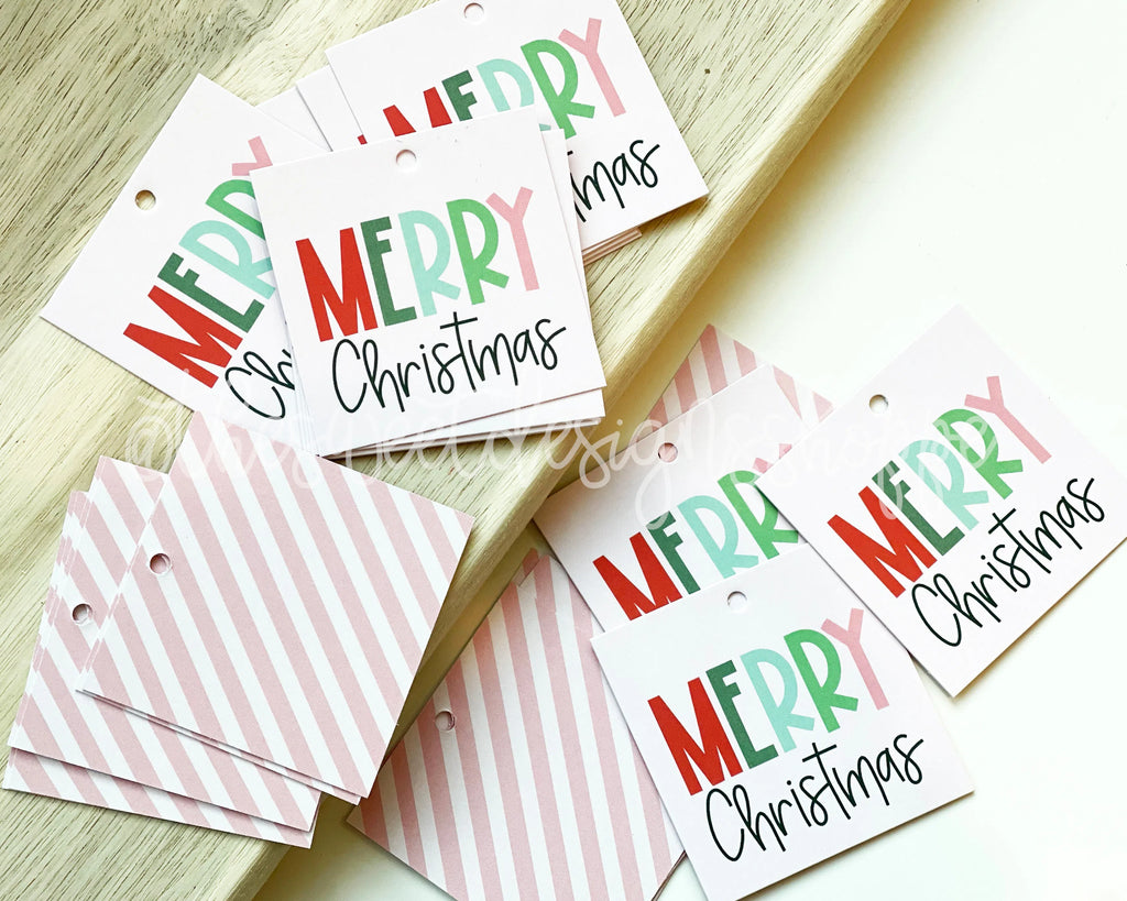 Printed TAG - Printed Tags: Merry Christmas (Pink) 2" x 2" - Set of 25 Tags , Pre-punched hole. - Sweet Designs Shoppe - - ALL, Christmas, Christmas / Winter, Printed tag, Promocode, TAG, Tags