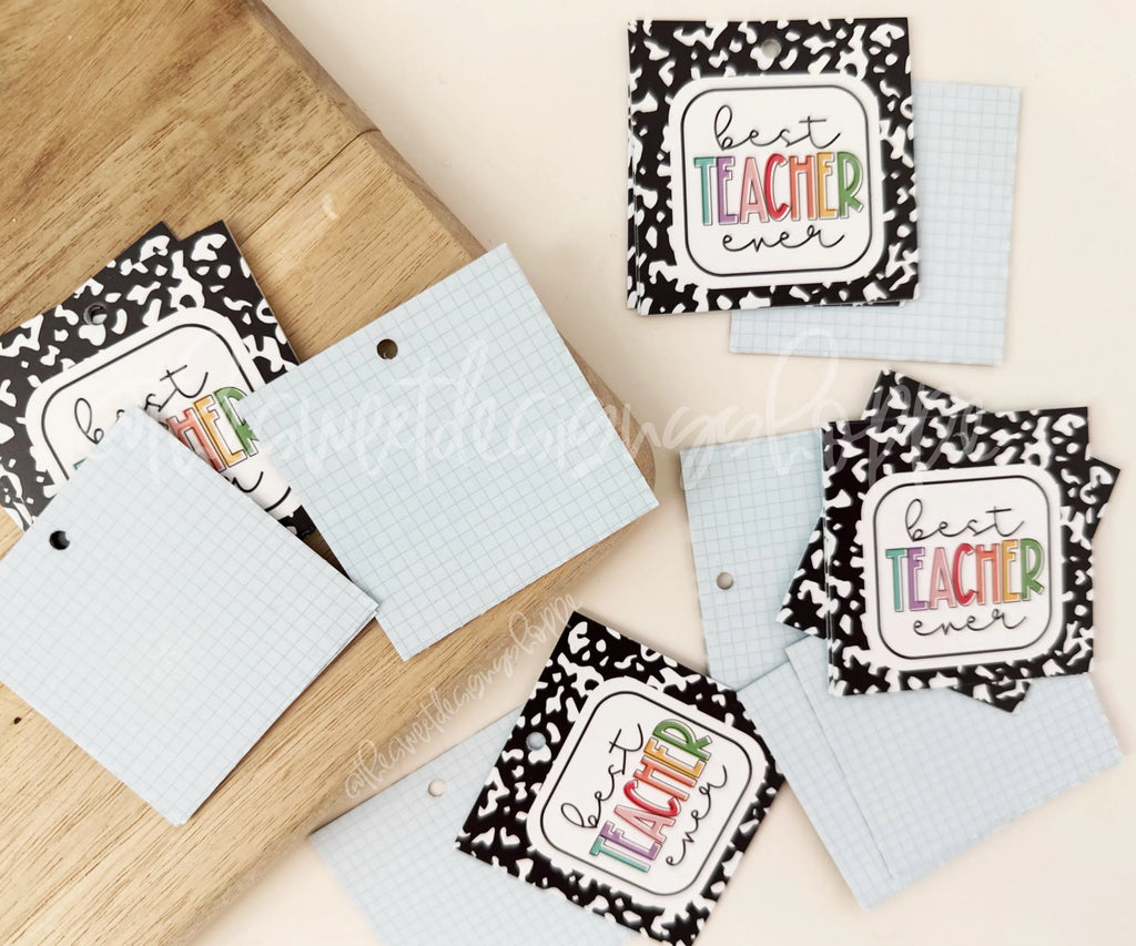 Printed TAG - Printed Tags: "Notebook - Best Teacher Ever" 2" x 2" - Set of 25 Tags , Pre-punched hole. - Sweet Designs Shoppe - - ALL, back to school, Printed tag, Promocode, School, School / Graduation, school supplies, TAG, Tags, Teach, Teacher, Teacher Appreciation