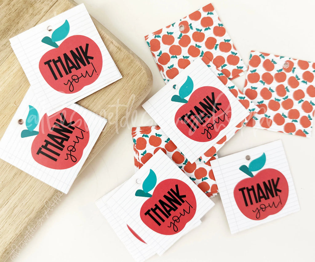 Printed TAG - Printed Tags: "Thank you - Apple to Teacher" 2" x 2" - Set of 25 Tags , Pre-punched hole. - Sweet Designs Shoppe - - ALL, back to school, Printed tag, Promocode, School, School / Graduation, school supplies, TAG, Tags, Teach, Teacher, Teacher Appreciation