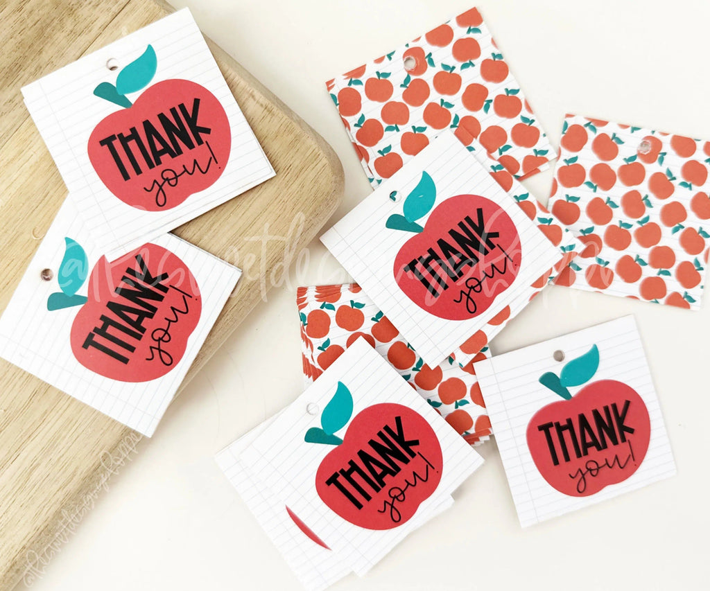 Printed TAG - Printed Tags: "Thank you - Apple to Teacher" 2" x 2" - Set of 25 Tags , Pre-punched hole. - The Sweet Designs Shoppe - - ALL, back to school, Printed tag, Promocode, School, School / Graduation, school supplies, TAG, Tags, Teach, Teacher, Teacher Appreciation