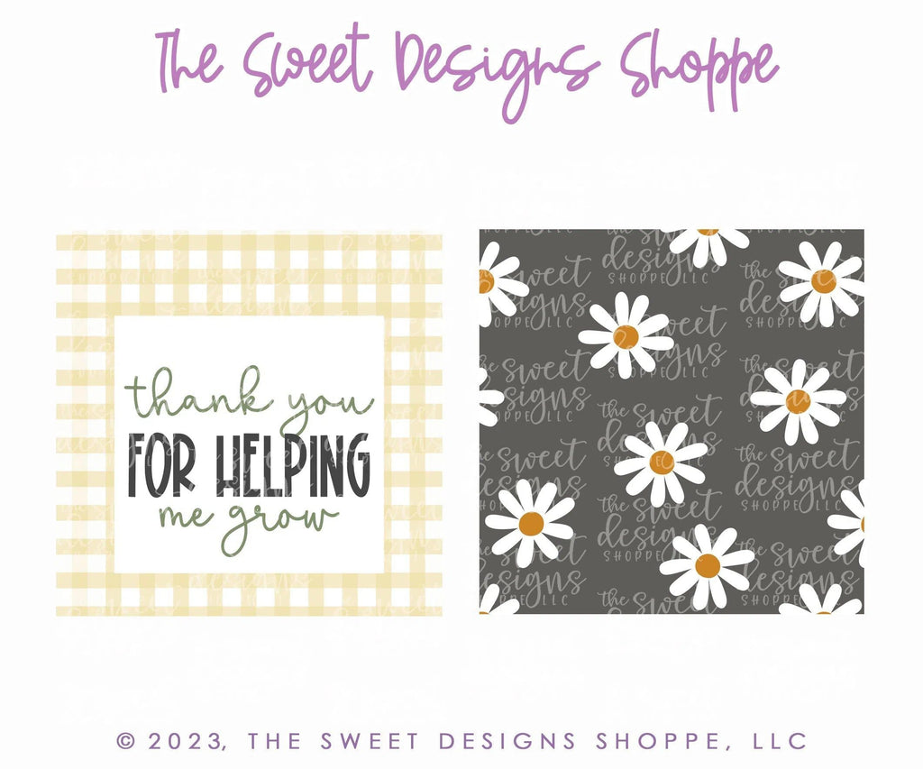 Printed TAG - Printed Tags: "Thank you FOR HELPING me grow" 2" x 2" - Set of 25 Tags , Pre-punched hole. - The Sweet Designs Shoppe - - ALL, back to school, Printed tag, Promocode, School, School / Graduation, school supplies, TAG, Tags, Teach, Teacher, Teacher Appreciation