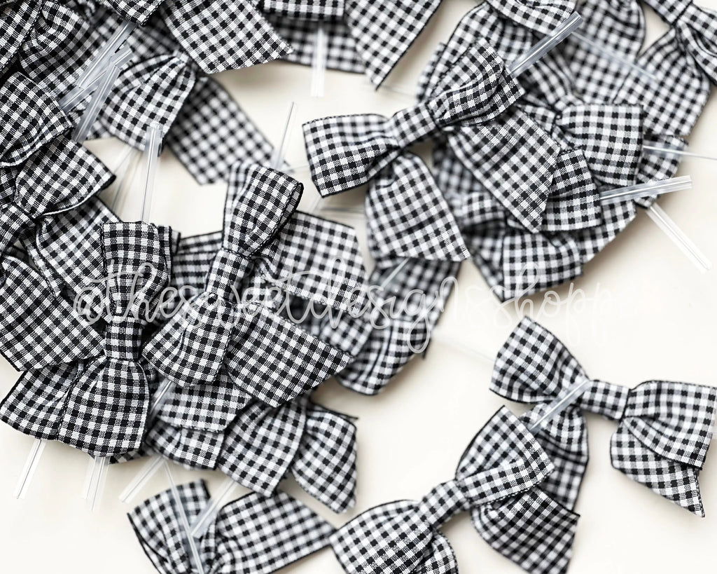 Ribbon Bow - Ribbon Bow with Twist Tie - Black Gingang - (50 Bows Pack) - Sweet Designs Shoppe - Pack of 50 Bows - ALL, Bow, bows, Grosgrain, Packaging, Packaging Supplies, Promocode, Ribbon, wrapping