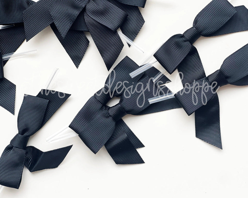 Ribbon Bow - Ribbon Bow with Twist Tie - Black Grosgrain - (50 Bows Pack) - The Sweet Designs Shoppe - Pack of 50 Bows - ALL, Bow, bows, Grosgrain, Packaging, Packaging Supplies, Promocode, Ribbon, wrapping