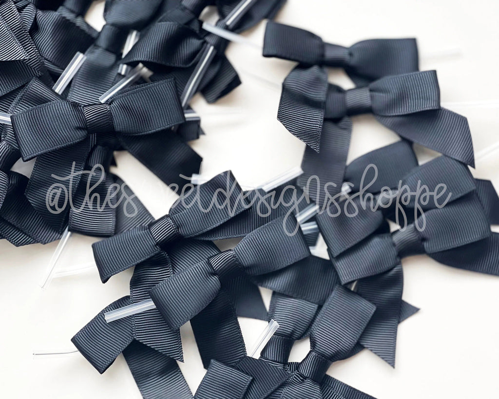 Ribbon Bow - Ribbon Bow with Twist Tie - Black Grosgrain - (50 Bows Pack) - The Sweet Designs Shoppe - Pack of 50 Bows - ALL, Bow, bows, Grosgrain, Packaging, Packaging Supplies, Promocode, Ribbon, wrapping