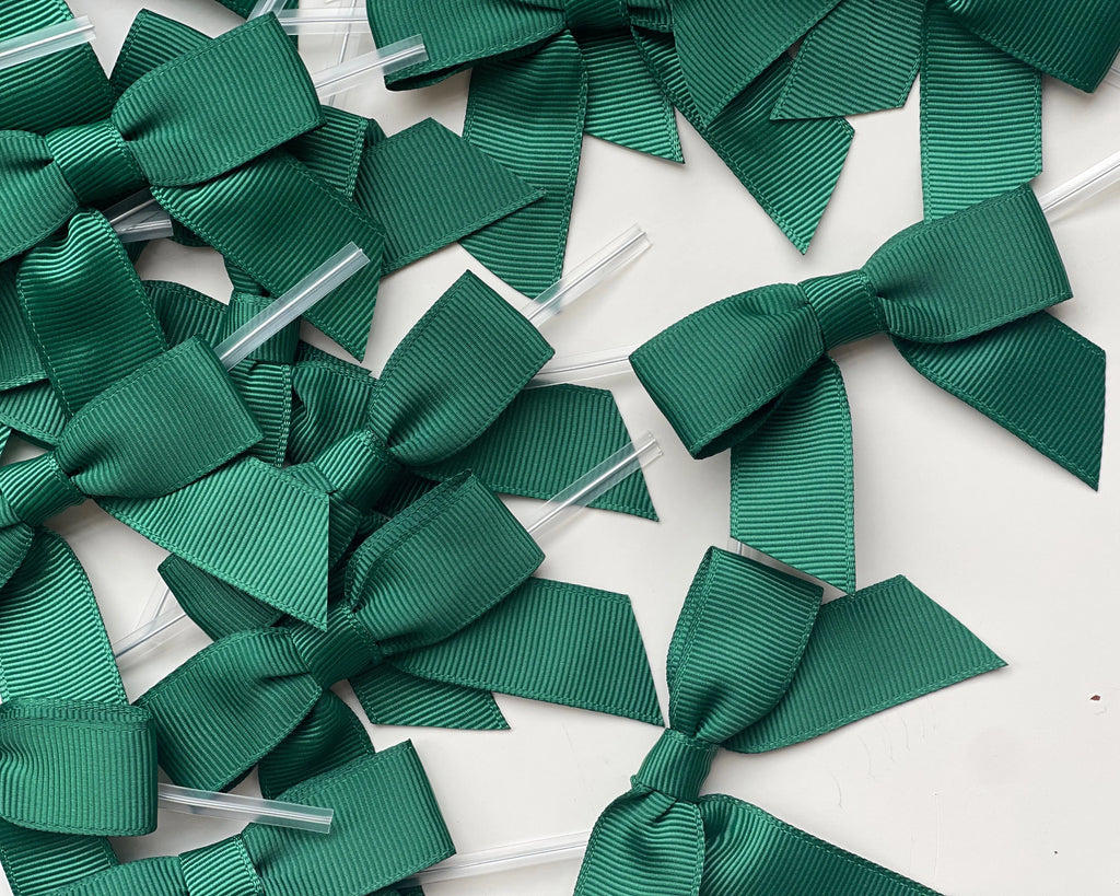 Ribbon Bow - Ribbon Bow with Twist Tie - Forest Green Grosgrain - (50 Bows Pack) - Sweet Designs Shoppe - Pack of 50 Bows - ALL, Bow, bows, Grosgrain, Packaging, Packaging Supplies, Promocode, Ribbon, wrapping