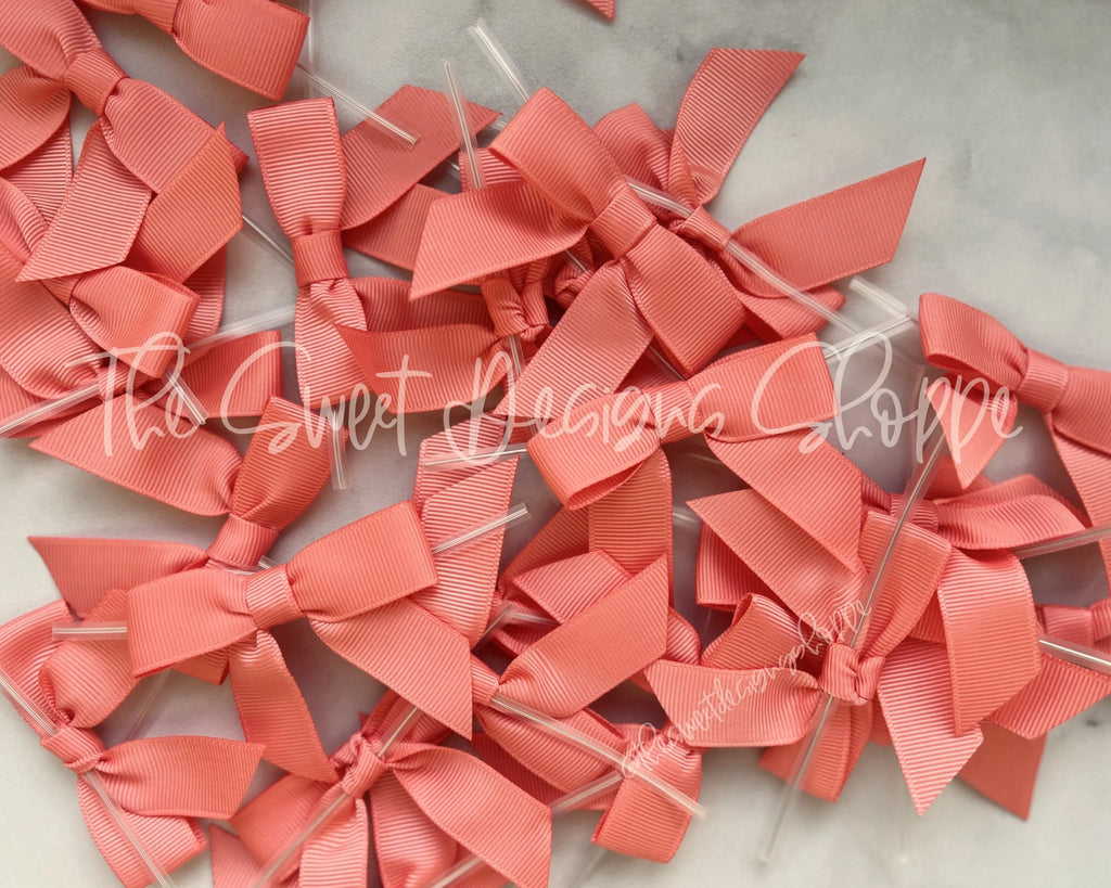 Ribbon Bow - Ribbon Bow with Twist Tie - Lt Coral Grosgrain - (50 Bows Pack) - Sweet Designs Shoppe - Pack of 50 Bows - ALL, Bow, bows, Grosgrain, Packaging, Packaging Supplies, Promocode, Ribbon, wrapping