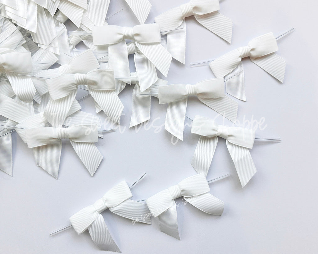 Ribbon Bow - Ribbon Bow with Twist Tie - Off White Grosgrain - (50 Bows Pack) - The Sweet Designs Shoppe - Pack of 50 Bows - ALL, Bow, bows, Grosgrain, new, Packaging, Packaging Supplies, Promocode, Ribbon, wrapping