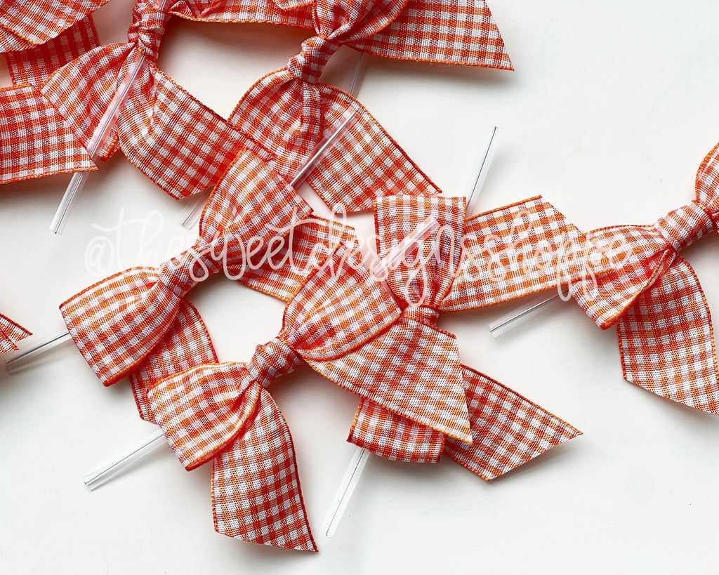 Ribbon Bow - Ribbon Bow with Twist Tie - Orange Gingang - (50 Bows Pack) - The Sweet Designs Shoppe - Pack of 50 Bows - ALL, Bow, bows, Grosgrain, Packaging, Packaging Supplies, Promocode, Ribbon, wrapping