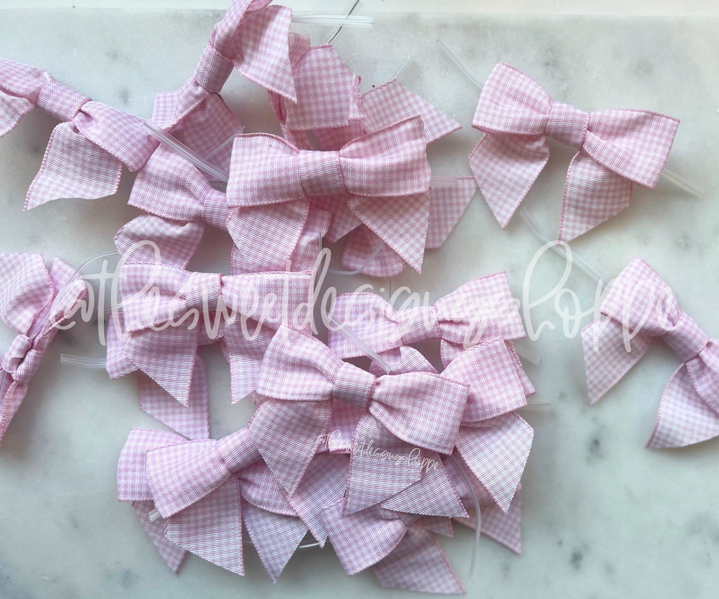 Ribbon Bow - Ribbon Bow with Twist Tie - Pink Gingang - (50 Bows Pack) - Sweet Designs Shoppe - Pack of 50 Bows - ALL, Bow, bows, Grosgrain, Packaging, Packaging Supplies, Promocode, Ribbon, wrapping