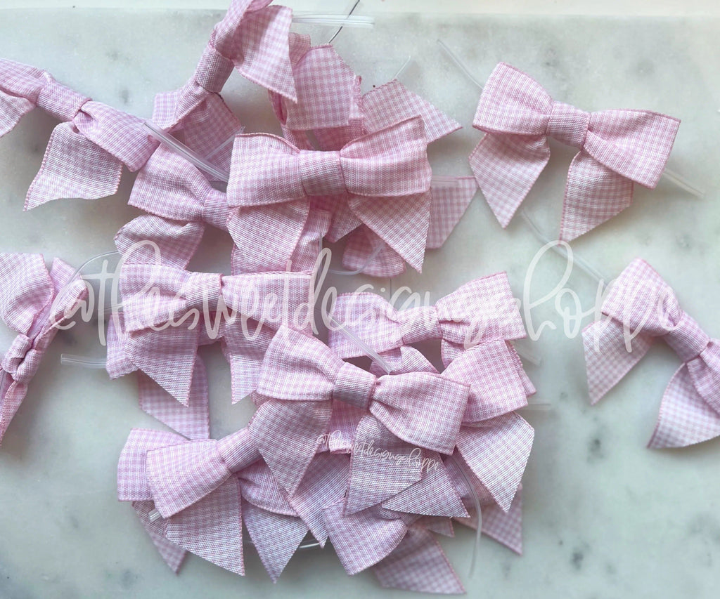 Ribbon Bow - Ribbon Bow with Twist Tie - Pink Gingang - (50 Bows Pack) - The Sweet Designs Shoppe - Pack of 50 Bows - ALL, Bow, bows, Grosgrain, Packaging, Packaging Supplies, Promocode, Ribbon, wrapping