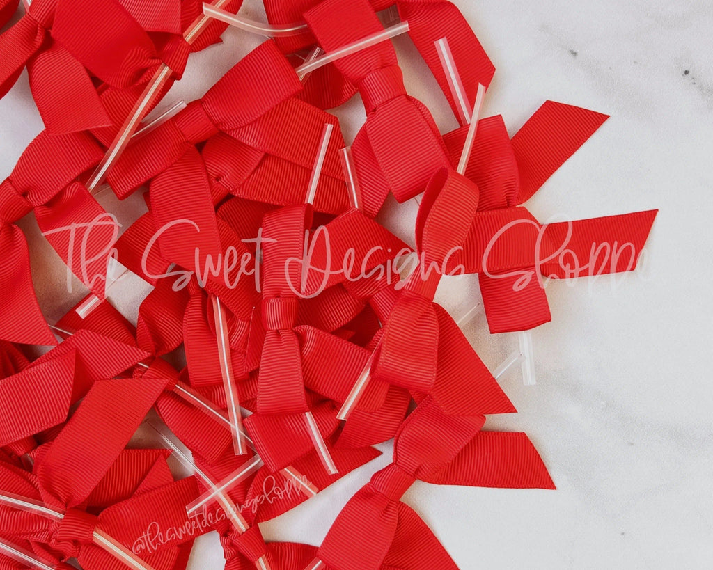 Ribbon Bow - Ribbon Bow with Twist Tie - Poppy Red Grosgrain - (50 Bows Pack) - The Sweet Designs Shoppe - TSDS - - ALL,Bow,bows,Grosgrain,Packaging,Packaging Supplies,Promocode,Ribbon,wrapping