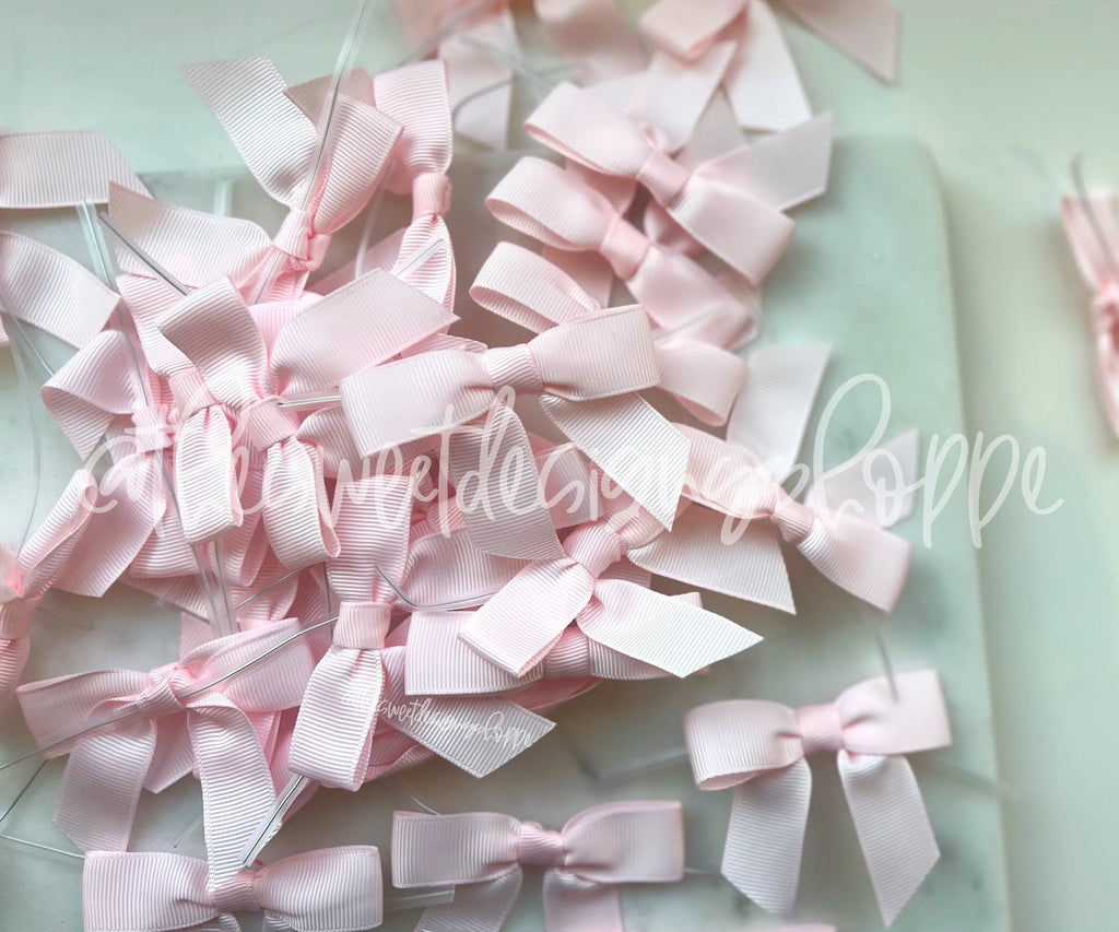 Ribbon Bow - Ribbon Bow with Twist Tie - Powder Pink Grosgrain - (50 Bows Pack) - Sweet Designs Shoppe - Pack of 50 Bows - ALL, Bow, bows, Grosgrain, Packaging, Packaging Supplies, Promocode, Ribbon, wrapping