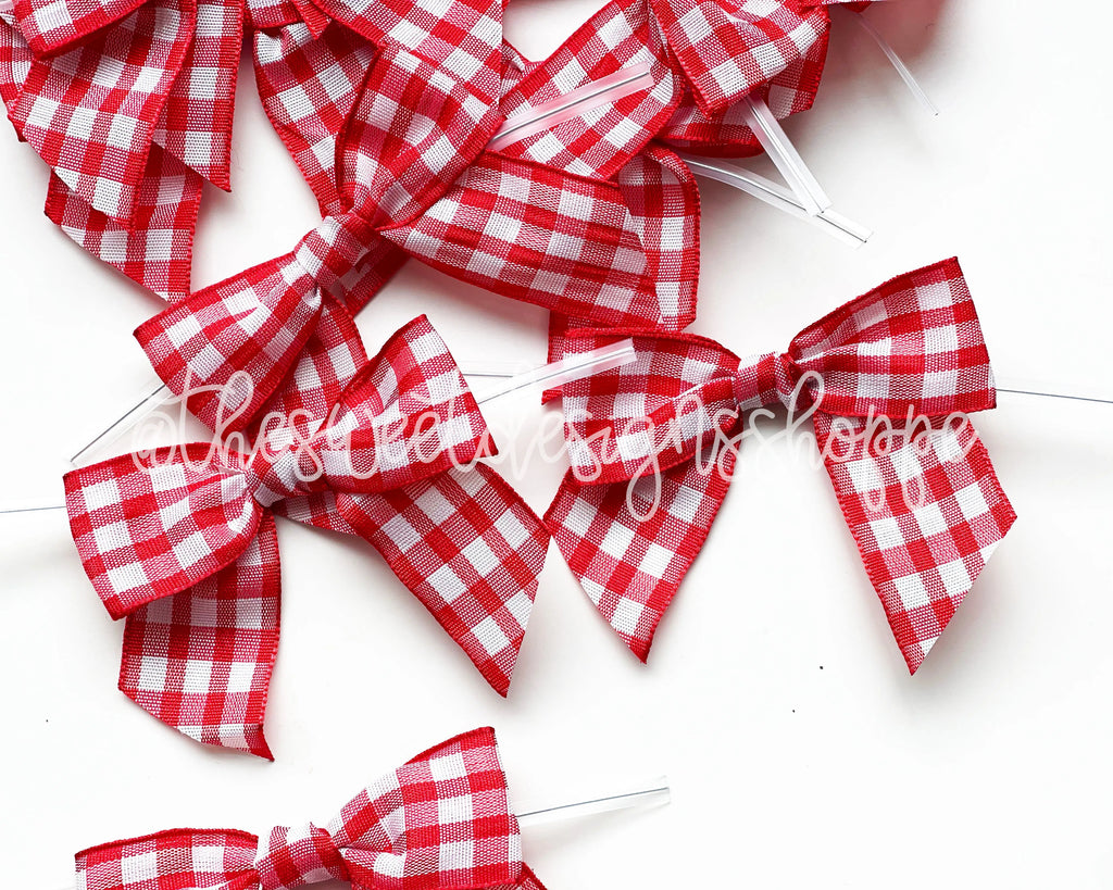 Ribbon Bow - Ribbon Bow with Twist Tie - Red Gingang - (50 Bows Pack) - Sweet Designs Shoppe - Pack of 50 Bows - ALL, Bow, bows, Grosgrain, Packaging, Packaging Supplies, Promocode, Ribbon, wrapping