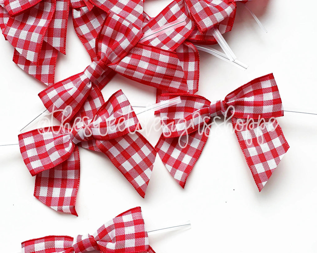 Ribbon Bow - Ribbon Bow with Twist Tie - Red Gingang - (50 Bows Pack) - The Sweet Designs Shoppe - Pack of 50 Bows - ALL, Bow, bows, Grosgrain, Packaging, Packaging Supplies, Promocode, Ribbon, wrapping