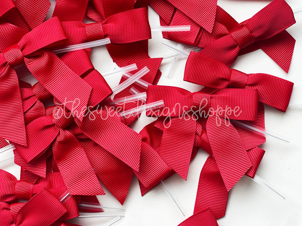 Ribbon Bow - Ribbon Bow with Twist Tie - Red Grosgrain - (50 Bows Pack) - The Sweet Designs Shoppe - Pack of 50 Bows - ALL, Bow, bows, Grosgrain, Packaging, Packaging Supplies, Promocode, Ribbon, wrapping