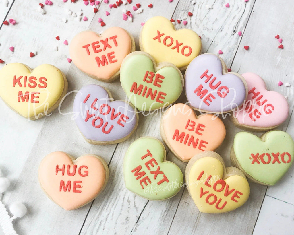 Stencils - Conversation Heart Stencil - For "Mini" Hearts - Array#1 - The Sweet Designs Shoppe - TSDS - - ALL,Basic Shapes,Be mine,Hug me,I love you,kiss me,Lettering,pattern,Promocode,Stencil,text me,valentine,Valentines,XOXO