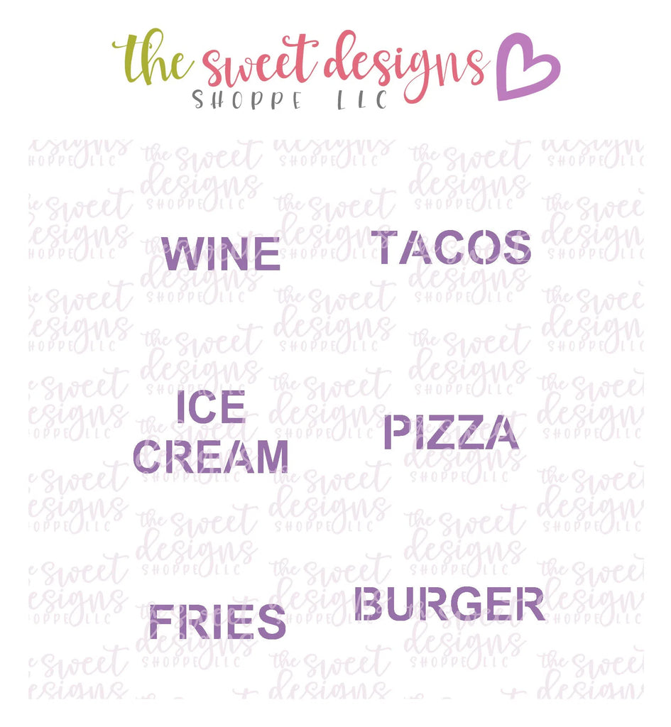 Stencils - Conversation Heart Stencil - For "Mini" Hearts - Array#4 - Sweet Designs Shoppe - Regular 5-1/2" x 5-1/2 - ALL, Basic Shapes, burger, Fries, ice cream, pattern, Promocode, Stencil, tacos, valentine, Valentines, wine