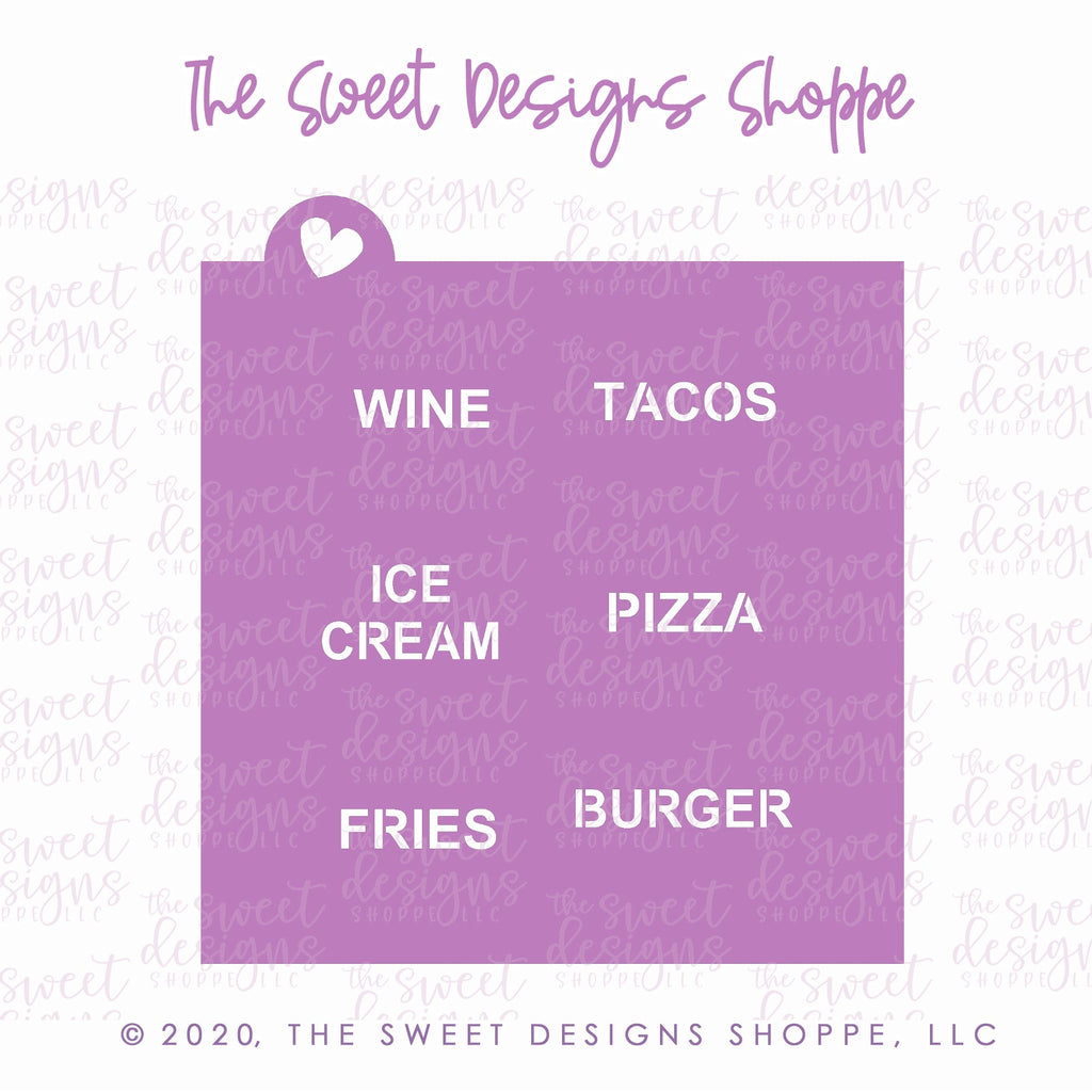 Stencils - Conversation Heart Stencil - For "Mini" Hearts - Array#4 - The Sweet Designs Shoppe - TSDS - - ALL,Basic Shapes,burger,Fries,ice cream,pattern,Promocode,Stencil,tacos,valentine,Valentines,wine